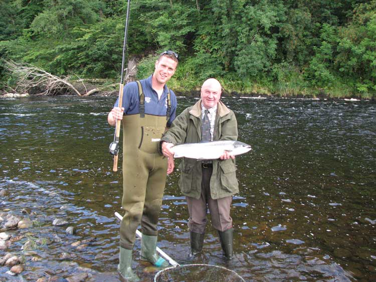 James with Sam Bremner proudly display a beautiful fresh hen salmon (10lbs approx ) She was returned unharmed to the river