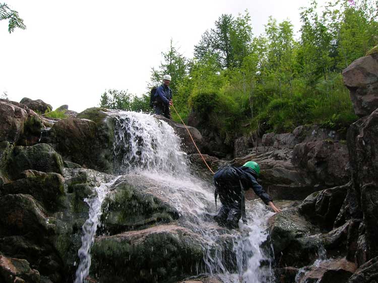 Careful footwork is required to climb the cascades